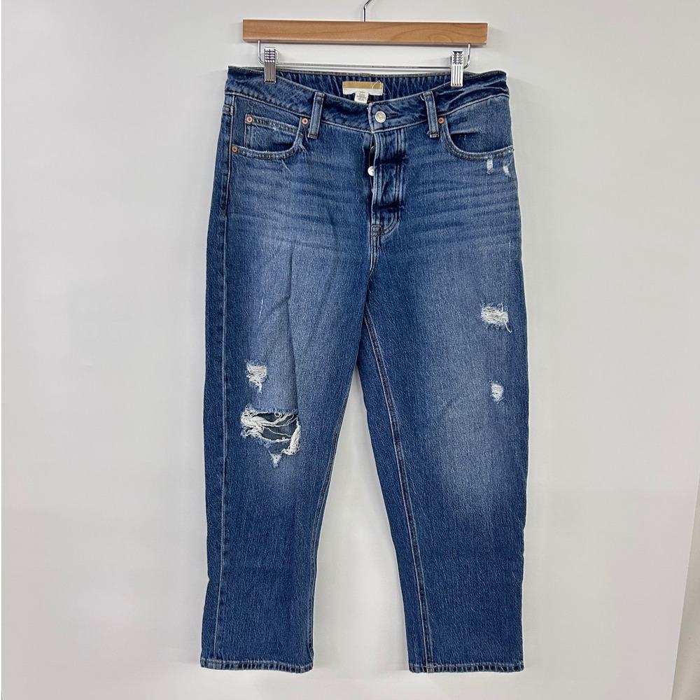 Madewell Brooklyn‎ Relaxed Straight Ankle Jeans 12 Short Distressed Blue 90s